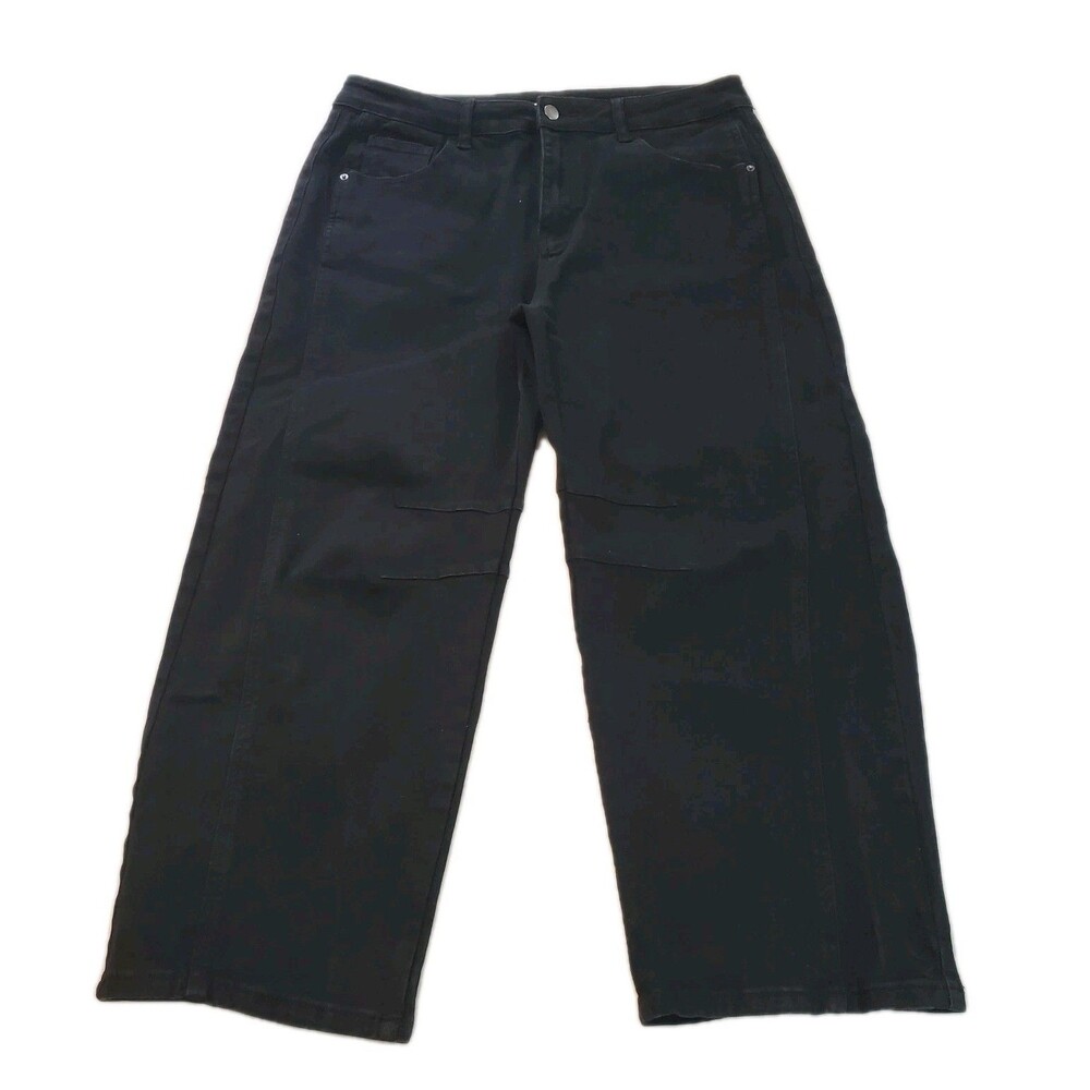 Flamingals Black Denim High Rise Barrel Leg Jeans Sz Large Wide Leg Modern